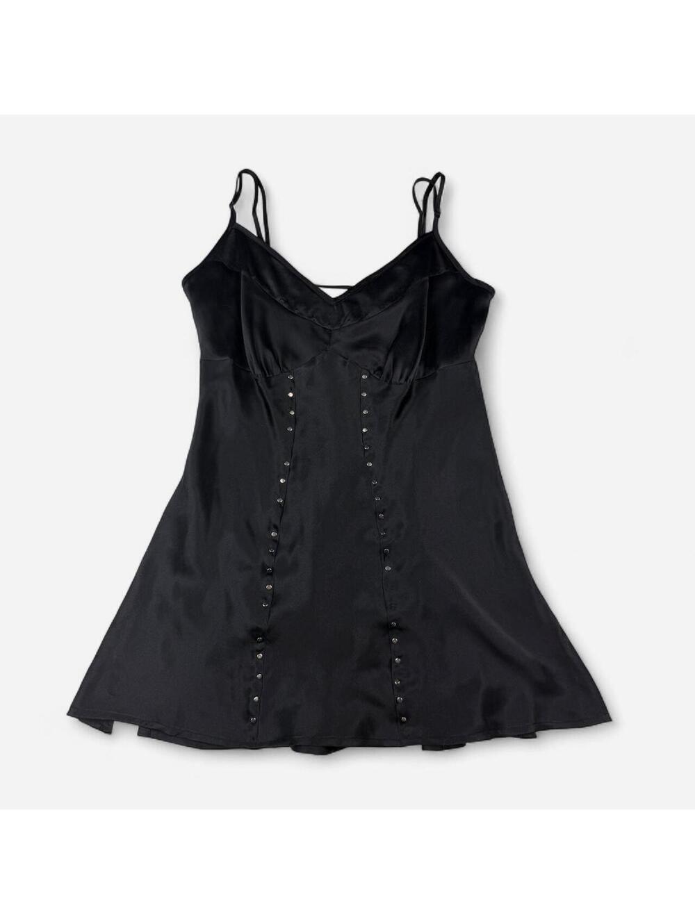 Vintage Y2K Black Silk Rhinestone Trim Slip Top